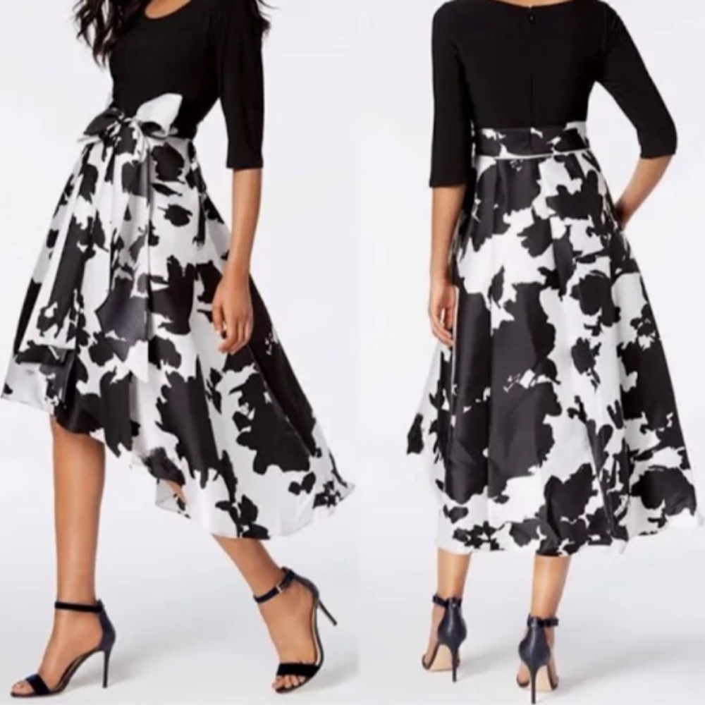 R & M Richards Black and White Asymmetrical Dress